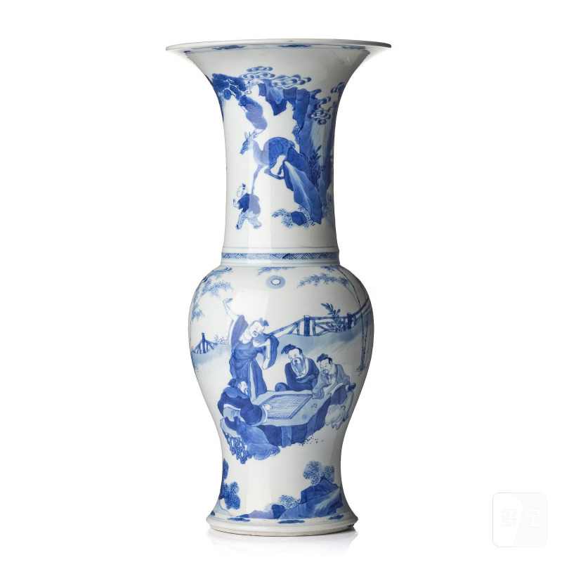 A large blue and white 'figural' yenyen vase,